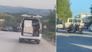 En ilginç görüntülerden biri ise otobanda seyir halindeyken arızalanan kapısını