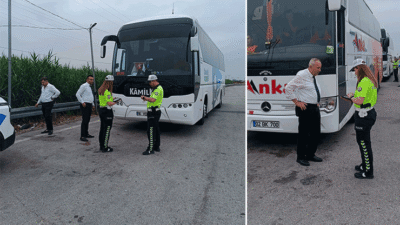 Bursa’nın Karacabey İlçesinde Bölge Trafik İstasyon Amirliği ekipleri, Bursa-İzmir ve