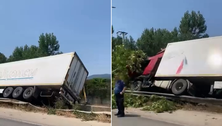 Bursa’da kontrolden çıkan TIR devrildi Bursa'nın Kestel ilçesinde kontrolden çıkan TIR, bariyerlere çarparak devrildi. Kazada