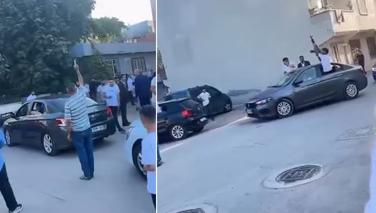 Bursa’da düğünde uzun namlulu silahlarla tehlikeli kutlama Bursa'daki bir düğünde damat ve gelinden fazla heyecanlanan davetliler, uzun
