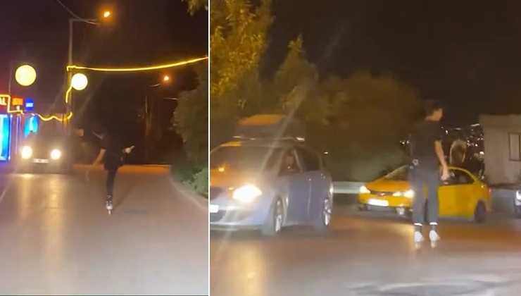 Uludağ yolundan aşağı hızla inen genç, canını hiçe saydı. Patenli