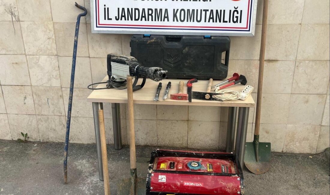 Definecilere suçüstü Bursa'nın Gemlik ilçesinde kaçak kazı yapan 4 kişi, jandarma ekipleri