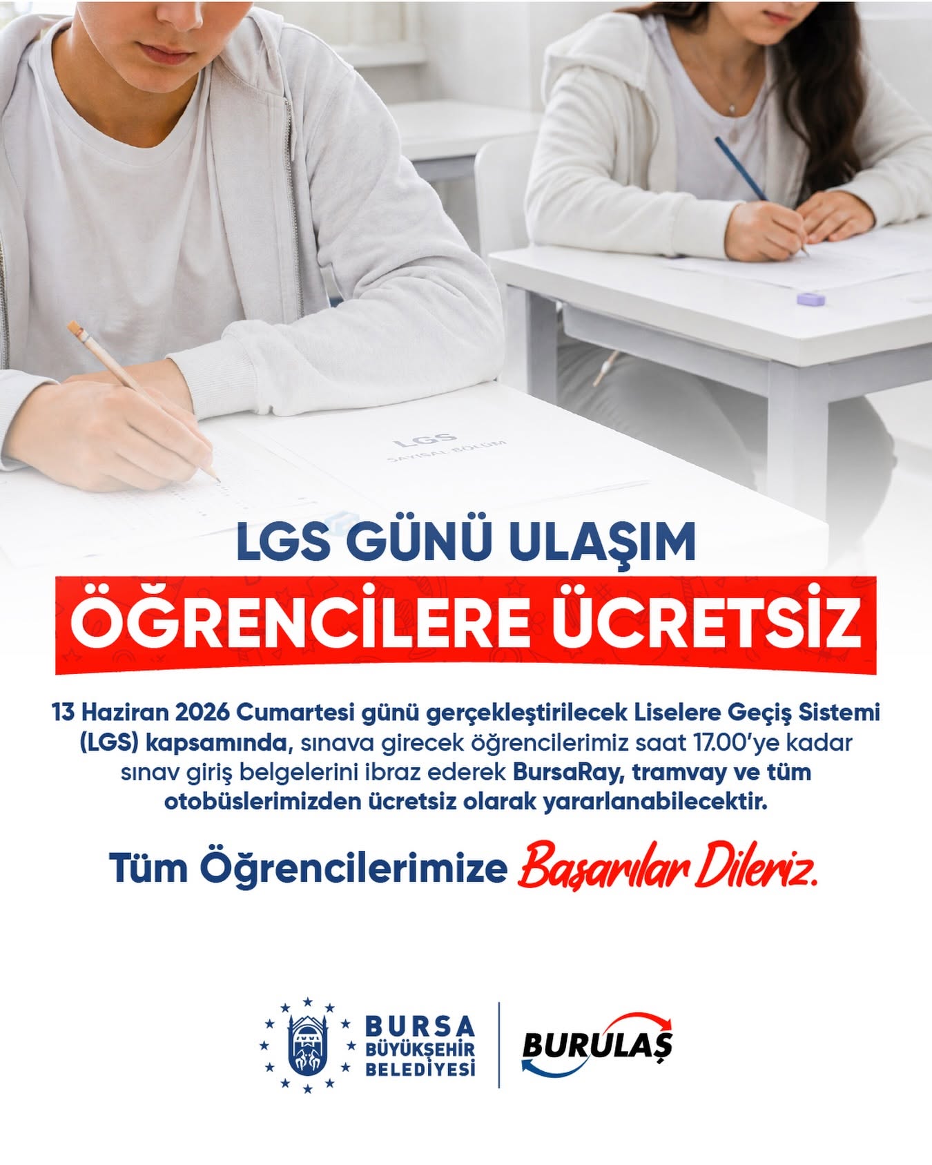 Bursa Büyükşehir Belediyesi, LGS’ye girecek öğrenciler için önemli bir destek