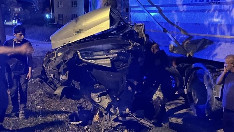 Sakarya’nın Erenler ilçesinde sürücüsünün kontrolünden çıkan otomobil, ağaca çarparak ikiye