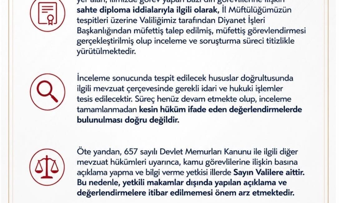 Sakarya Valiliğinden sahte imam iddialarına ilişkin açıklama Sakarya Valiliği, bazı basın yayın organlarında ve sosyal medya mecralarında
