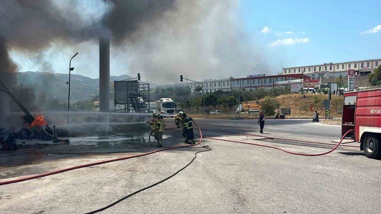 Akaryakıt istasyonundaki lastik tamirhanesi alev alev yandı 20 Bülten Medya -
