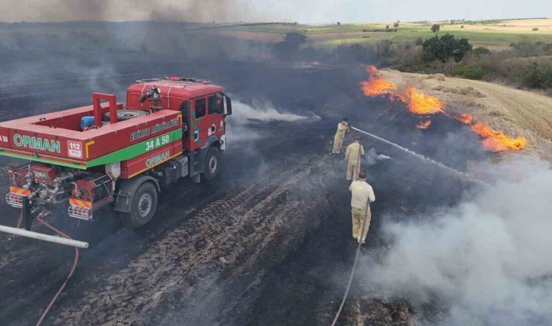 Anız yangını köyleri alarma geçirdi Edirne’de rüzgarın etkisiyle kısa sürede büyüyerek 2 köy merasına kadar