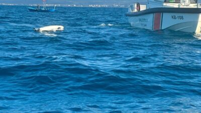 Sakarya’nın Karasu ilçesi açıklarında deniz yüzeyinde ters dönmüş halde bir