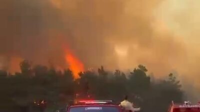 Çanakkale’nin Bayramiç ilçesinde ormanlık alanda çıkan yangına Orman Bölge Müdürlüğüne