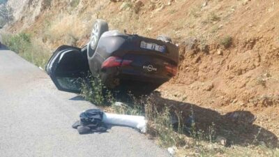Bilecik’te meydana gelen trafik kazasında otomobilin takla atması sonucu 2