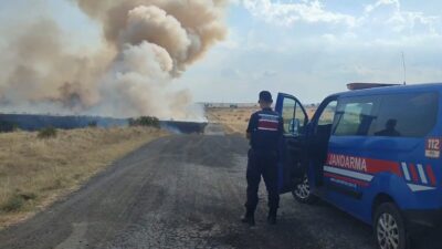 Edirne’nin Havsa ilçesinde bir merada çıkan yangına köylüler su tankerleri