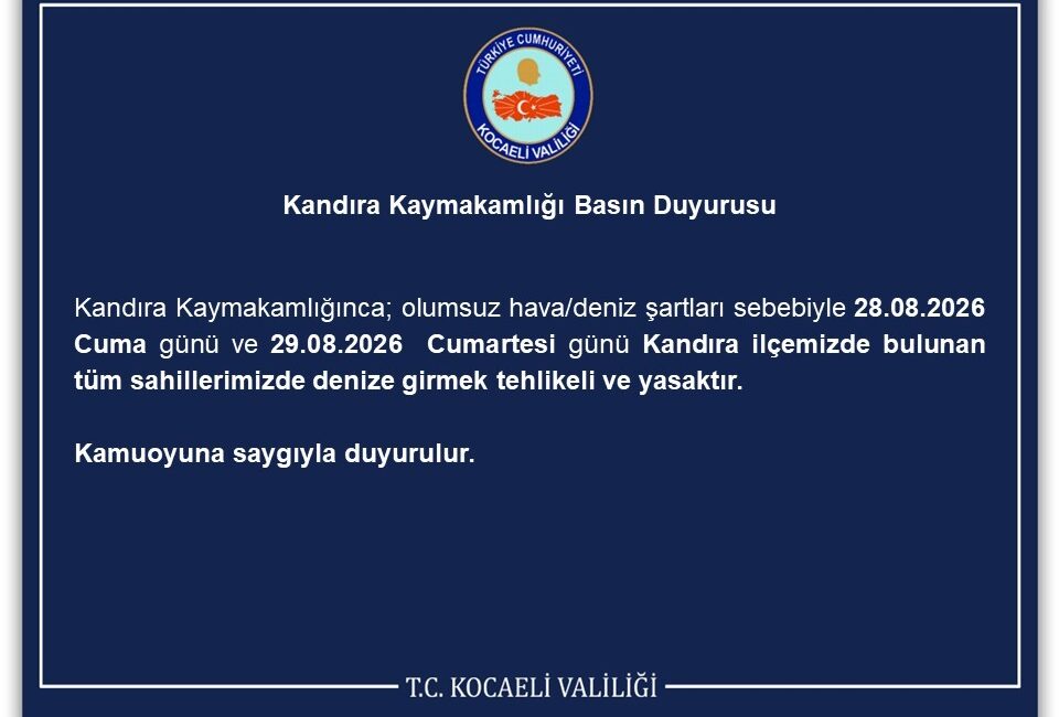 Kandıra’da denize girişler iki gün süreyle yasaklandı Kocaeli’nin Kandıra ilçesinde olumsuz hava şartları sebebiyle tüm sahillerde denize