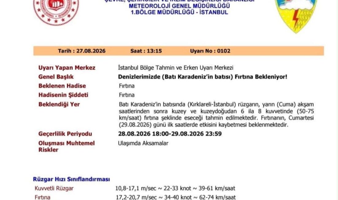 Kırklareli’nin Demirköy ve Vize ilçelerinin sahil kesimlerinde etkili olması beklenen