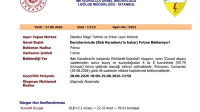 Kırklareli’nin Demirköy ve Vize ilçelerinin sahil kesimlerinde etkili olması beklenen