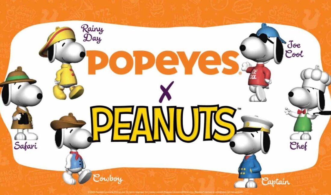 Popeyes, Snoopy’yi altı farklı karakteriyle çocuk menüsüne taşıdı Popeyes, Peanuts’ın ana kahramanlarından Snoopy’yi altı farklı karakteriyle Çocuk Menüsü’ne