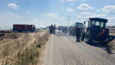 Tekirdağ’ın Hayrabolu ilçesinde çıkan anız yangınında yaklaşık 150 dönüm tarım