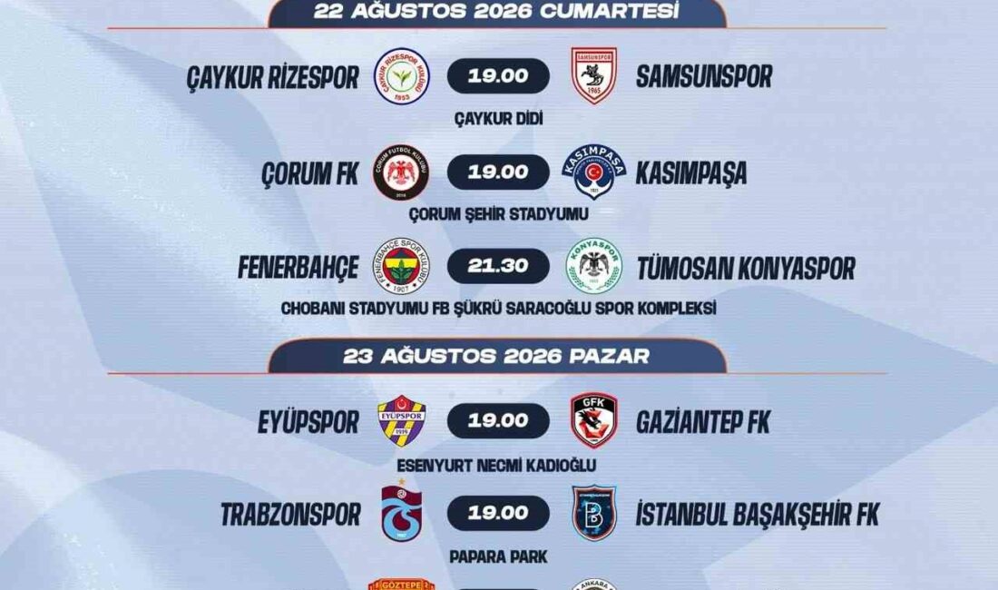Trendyol Süper Lig 2026-2027 sezonu 2. ve 3. hafta müsabakalarına