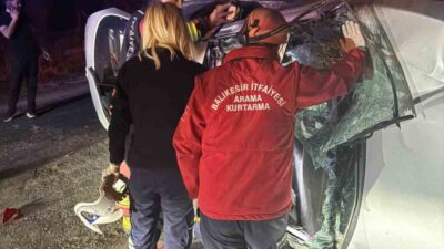 Balıkesir’in Balya ilçesinde meydana gelen tek taraflı trafik kazasında şarampole