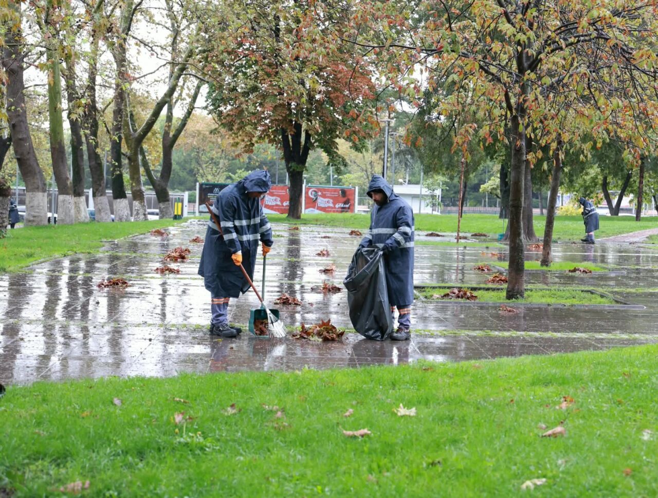 Osmangazi Belediyesi, sonbaharla birlikte ağaçlardan dökülen yaprakları düzenli olarak temizleyerek